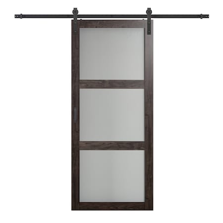 Renin 36 inch x 84 inch Iron Age 3 Lite Frosted Glass Barn Door with Hardware Kit BD061W01IA3TGE36084